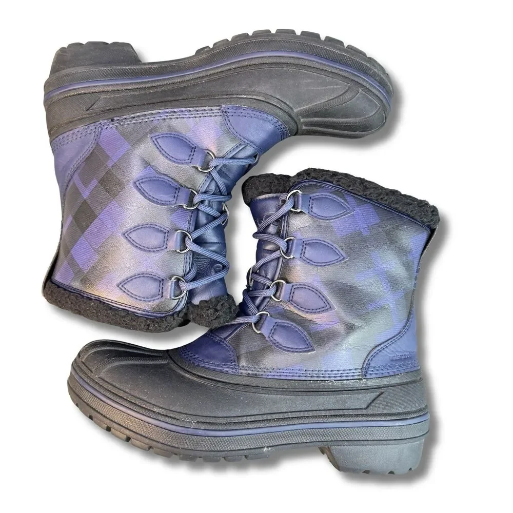 Crocs Winter Snow Boots Blue Tartan Plaid Women’s Size 7 Waterproof